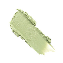 Close-up of make-up swatche. Smear of green skincare beauty product concealer or foundation