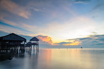 Wall Mural - Landscape of the beach in sunrise in Tien Giang province, Vietnam.