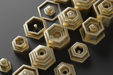 Poster - Golden combs background. Finance and business concept. 3d rendering - illustraiton.