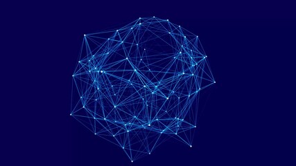 Poster - Futuristic dynamic sphere of multiple particles and lines. Network or connection. Abstract illustration in space style. Seamless loop. 3D rendering.