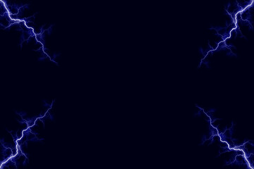 Powerful electrical discharge striking from side to side realistic illustration isolated on black transparent background. Flaming lightning strike in the dark. Electrical energy flash light effect