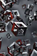 Poster - Abstract metal cubic particles background. 3d rendering - illustration.