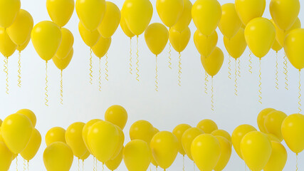 Wall Mural - Yellow helium balloons on white grey background with copy space