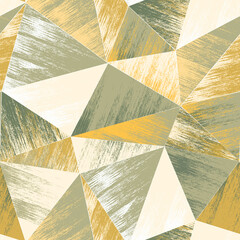 Seamless abstract geometric pattern. Grey, mustard triangles on a beige background.