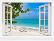 view from open window tropical landscape with ocean