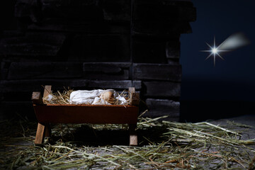 Wall Mural - Birth of Jesus. Christmas nativity scene. Manager and star.