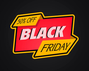 Poster - Black Friday paper illustration. 50% off. Yellow curled paper. Vector.