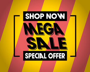 Poster - Mega sale inspiration. Yellow and pink stripes backgrouns. Vector mega sale poster.