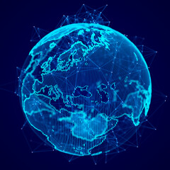Fototapete - World wide web. Global network connection. Planet Earth. World map. 3D rendering.