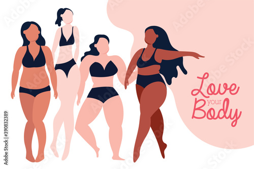 Cuadros en Lienzo love your body lettering with group of girls perfectly imperfect