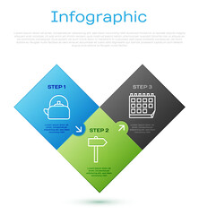 Sticker - Set line Kettle with handle, Calendar and Road traffic signpost. Business infographic template. Vector.