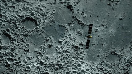 Wall Mural - Textured surface of the moon in motion close-up. Satellite moving along the moon. 3D animation. Elements of this image furnished by NASA.