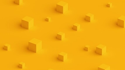 Poster - abstract 3d render, yellow geometric background with cubes, motion design, 4k seamless looped animat