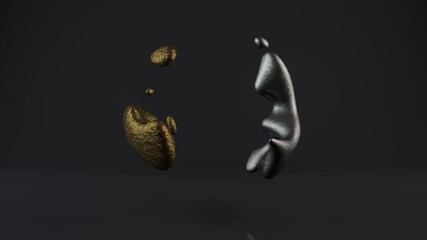 Poster - 3D animation of an abstract composition: fused metal, silver and gold change places in zero gravity. The chaotic motion of the fluid.