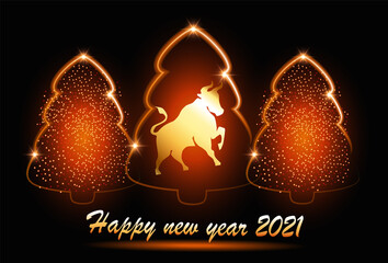 Wall Mural - Happy new year card in the year of the bull