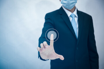 Poster - Businessman Touching in graph Screen Icon of a media screen, Technology Process System Business concept.