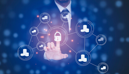 Poster - Businessman Touching in graph Screen Icon of a media screen, Technology Process System Business concept.