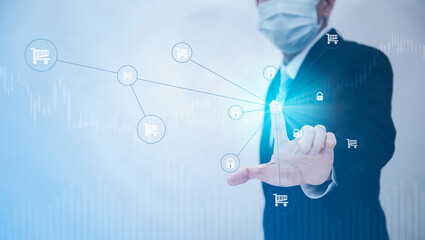 Poster - Businessman Touching in graph Screen Icon of a media screen, Technology Process System Business concept.