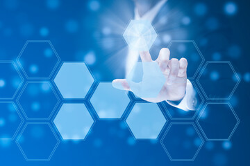 Poster - Businessman Touching in graph Screen Icon of a media screen, Technology Process System Business concept.