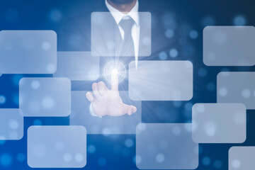 Poster - Businessman Touching in graph Screen Icon of a media screen, Technology Process System Business concept.