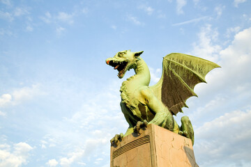 Wall Mural - View of Dragon statue on the Dragon bridge, Ljubljana, Slovenia.