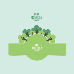 Nature banner. Green Eco Earth with trees, vector illustration