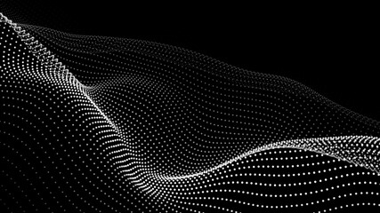 Wall Mural - Wave of particles on dark background. Technology backdrop. Pattern for presentations. Vector illustration