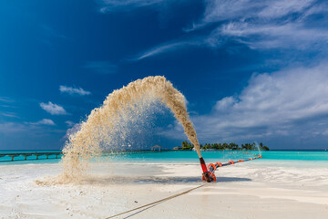 Wall Mural - White sandy beach in Maldives with amazing blue lagoon