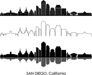 Sticker - SAN DIEGO California SKYLINE City Outline Silhouette
