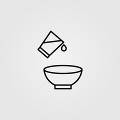 Add water to bowl icon illustration. Cooking symbol. Meal preparation sign.