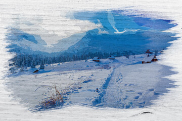 Wall Mural - Snowy Tatras Mountains in winter, Poland, watercolor painting