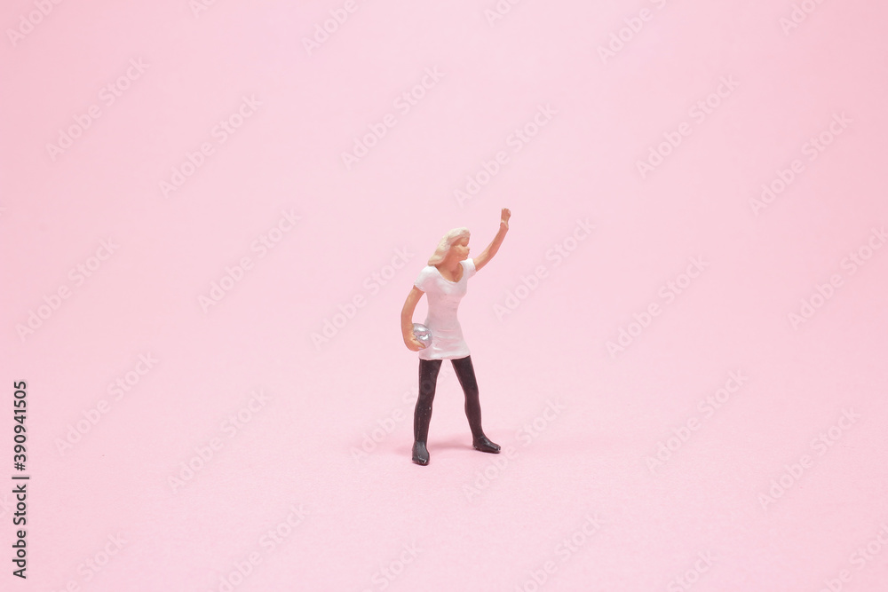Mini figure women model step back from women who coming to greeting to ...
