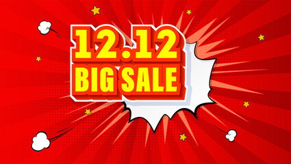 Poster - Shopping Day 12.12 Global Big Sale of the year. Expressive volumetric text. Pop art background with comic speech bubble. Vector 3d illustration