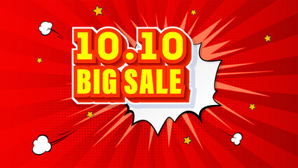Poster - Shopping Day 10.10 Global Big Sale of the year. Expressive volumetric text. Pop art background with comic speech bubble. Vector 3d illustration