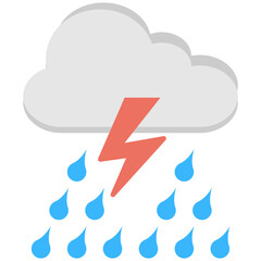 Poster - 
A flat design icon of thunderstorm and heavy rain
