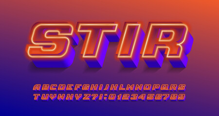 Poster - stir alphabet font. neon effect letters and numbers. stock vector typescript for your typography des