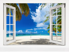 View From An Open Window To A Tropical Landscape.