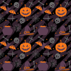 Sticker - Seamless pattern with scary pumpkins and bats for Halloween concepts and backgrounds