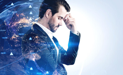 Poster - Thoughtful businessman and network interface