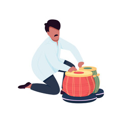 Poster - Indian musician play tabla drums flat color vector faceless character. Traditional musical instrument. Classical eastern percussion isolated cartoon illustration for web graphic design and animation