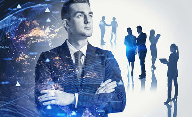 Poster - Confident businessman, his team and network