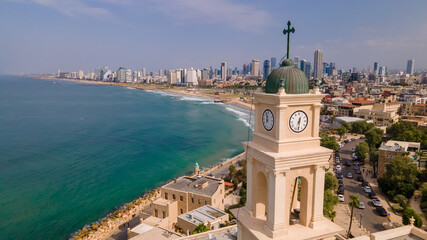 Tel Aviv - Jaffa, view from above. Modern city with skyscrapers and the old city. Bird's-eye view. Israel, the Middle East. High quality photo