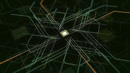 Poster - Artificial Intelligence, computer technology concept. Animation. Abstracct button that appears on black digital screen and spreading signals.