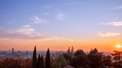 Wall Mural - Beautiful sunset over Brescia town. Lombardy, Italy