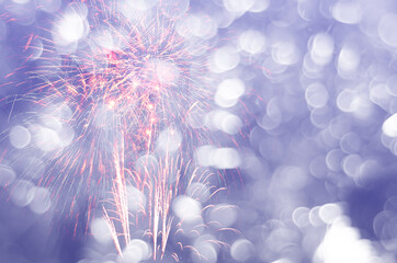 Wall Mural - colorful of fireworks display on bokeh light in pastel colored for background.