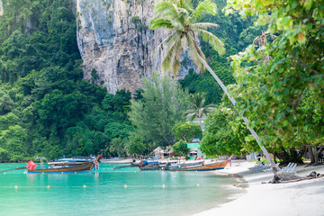 Wall Mural - Long Tail Boats at Phi Phi Don in Krabi, Thailand.