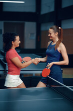 Women Shake Hands Before Table Tennis Match