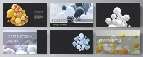 Poster - Vector layout of the presentation slides design business templates, multipurpose template for presentation brochure, report. Realistic vector background with multicolored 3d spheres, bubbles, balls.