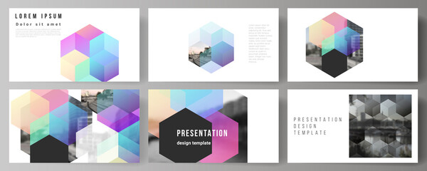 Poster - Vector layout of the presentation slides design business templates, multipurpose template with colorful hexagons, geometric shapes, tech background for presentation brochure, brochure cover, report.