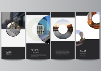 Poster - Vector layout of flyer, banner templates for website advertising design, vertical flyer design, website decoration backgrounds. Background template with rounds, circles for IT, technology.